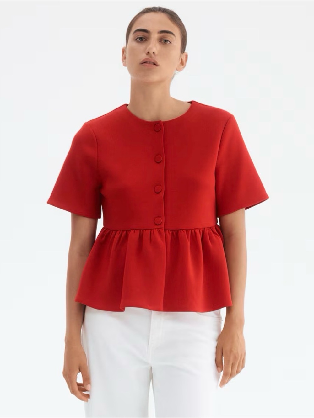 NWT H&M Red Peplum Button-Front Top